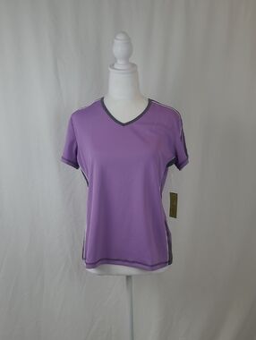 NWT Made for life Purple V-Neck Short Sleeve Top with Gray Trim